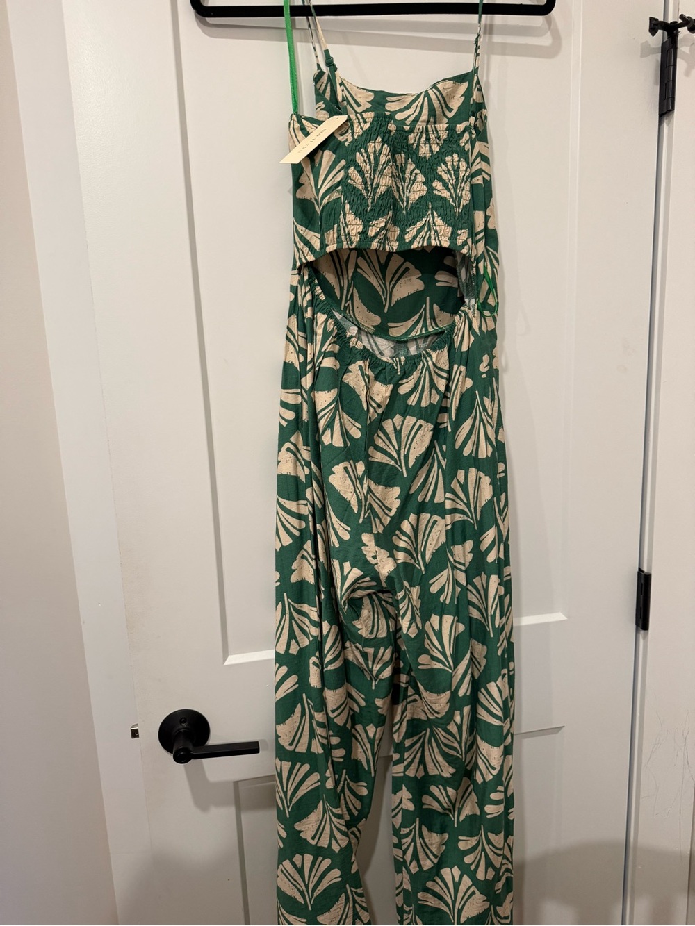 Monteau Green and Cream Printed Wide-Leg Jumpsuit - Picture 4 of 5